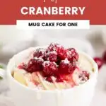 Cake in a mug topped with cranberries